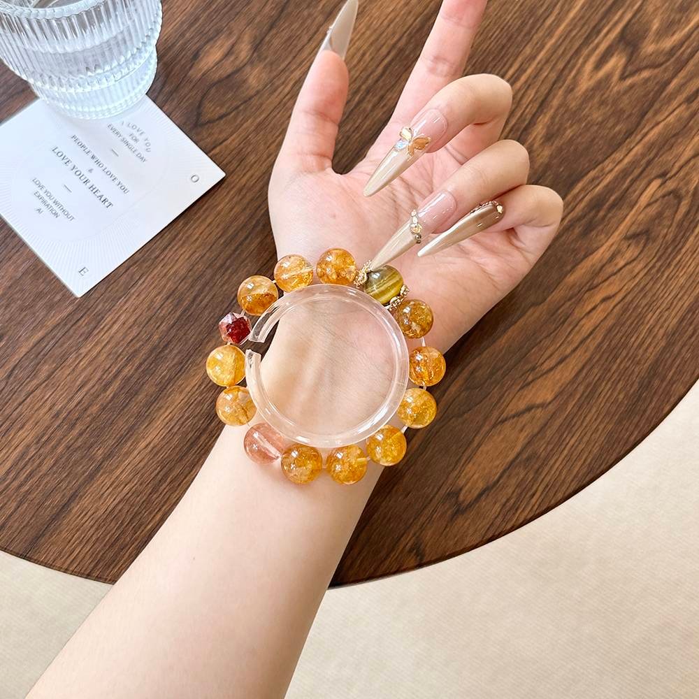 Yellow Rutile Quartz and Red Flower Agate Bracelet - Image 5