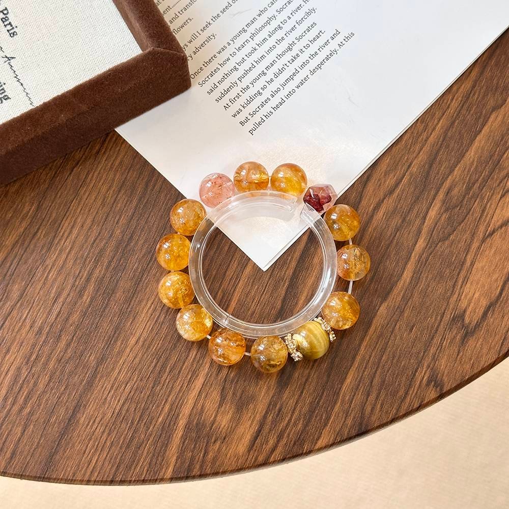 Yellow Rutile Quartz and Red Flower Agate Bracelet - Image 2