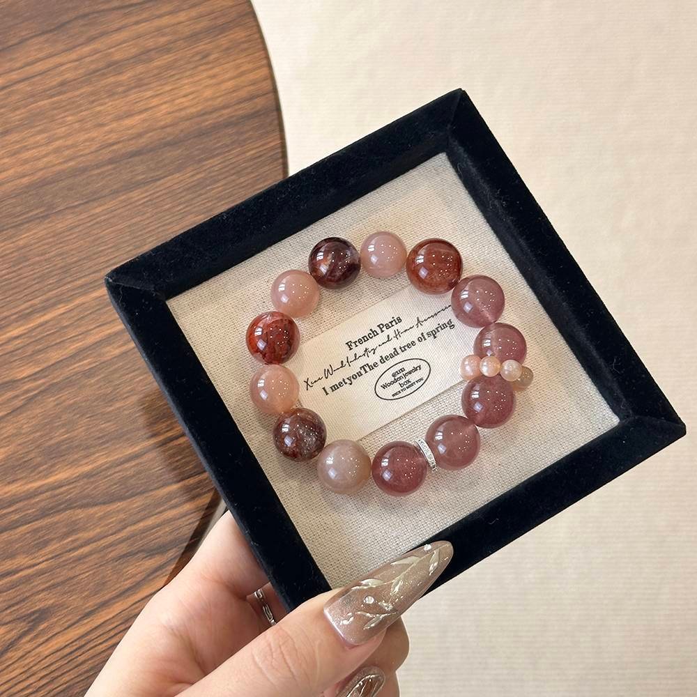 Strawberry Quartz Red Gummy Flower Bracelet