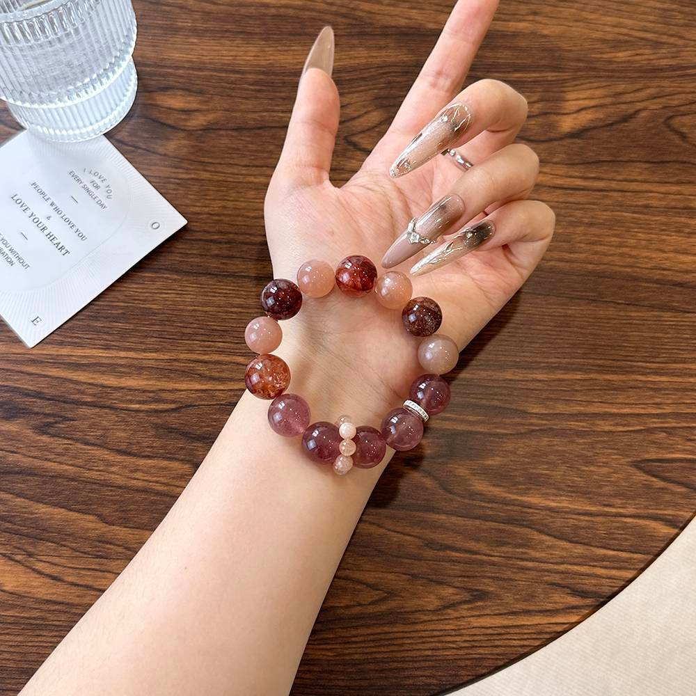 Strawberry Quartz Red Gummy Flower Bracelet - Image 3