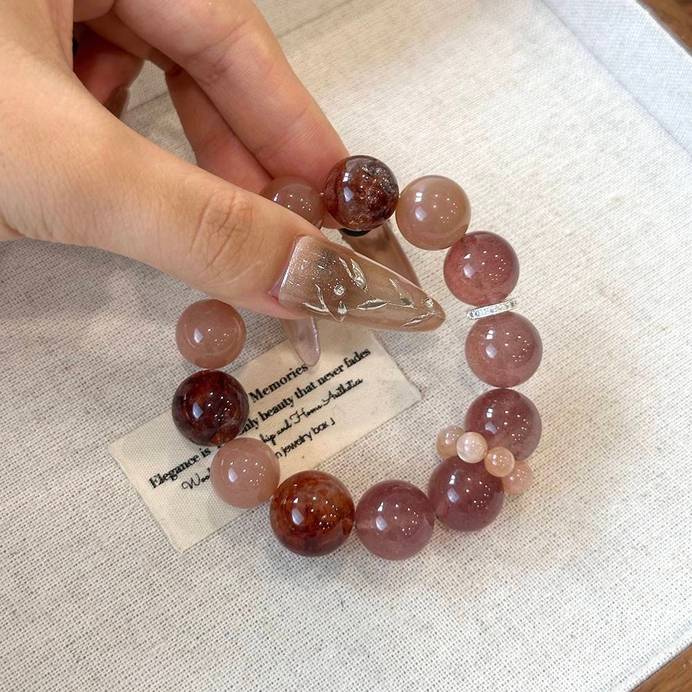 Strawberry Quartz Red Gummy Flower Bracelet - Image 4