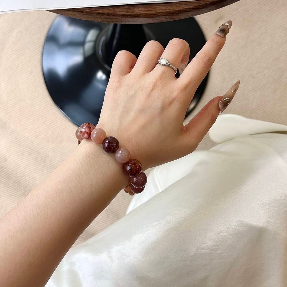 Strawberry Quartz Red Gummy Flower Bracelet - Image 6