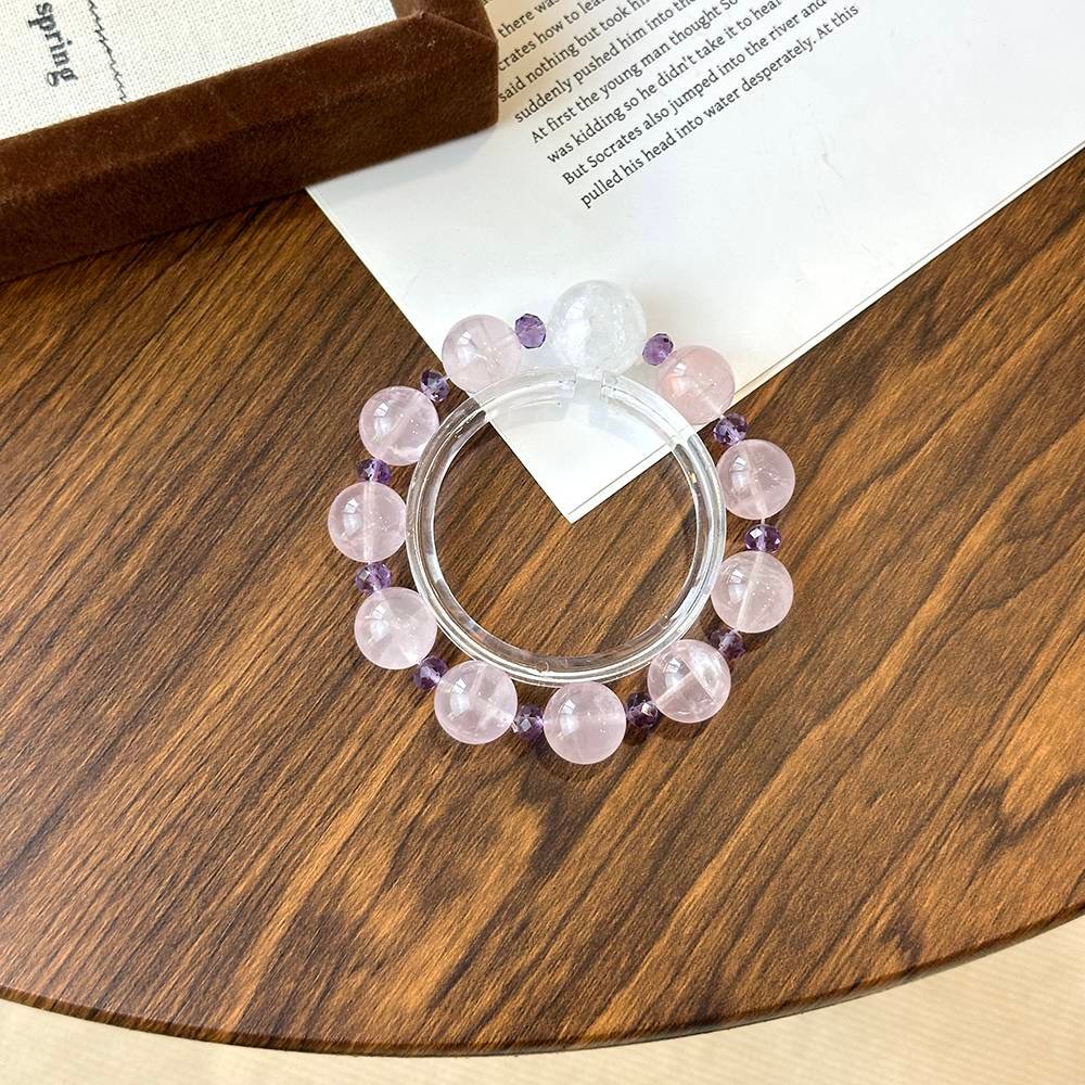 Rose Quartz & White Phantom Quartz Beaded Bracelet - Image 4