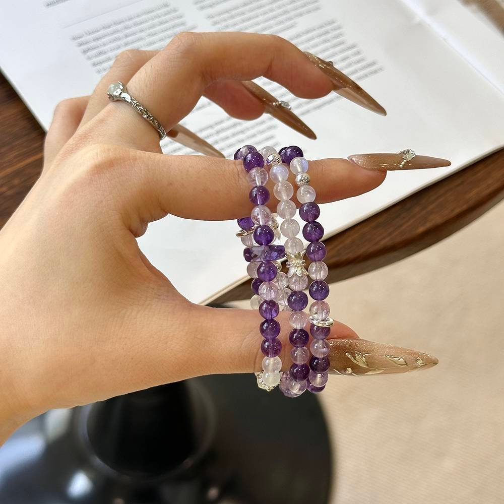 Clear Quartz & Blue Moonstone Beaded Bracelet - Image 3